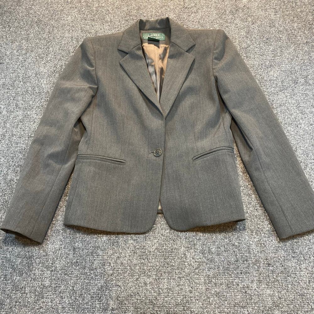 Vintage Lauren Ralph Lauren Womens 4P Petite Gray Single Button Cropped Blazer
